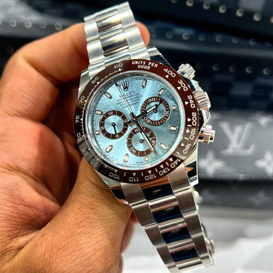 Rolex cosomograph Daytona blue dial watch with ceramic ring